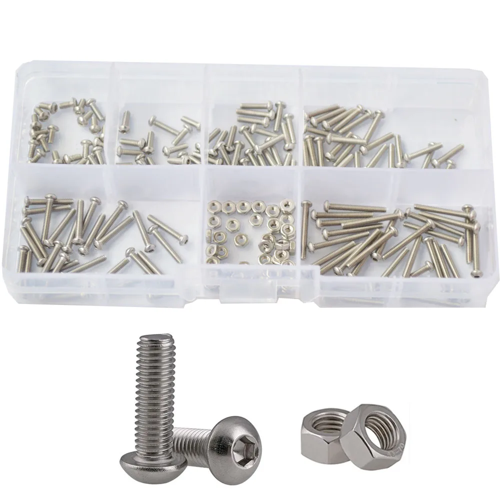 

Button Head Screws Hex Socket head Cap Screw Thread Metric Hexagon Machine Bolt Nut 304 Stainless Steel Assortment Kit Set M2