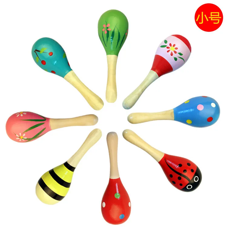 

Wooden cartoon sand ball wooden sand hammer training hearing rattle baby exercise hand holding musical instrument toy