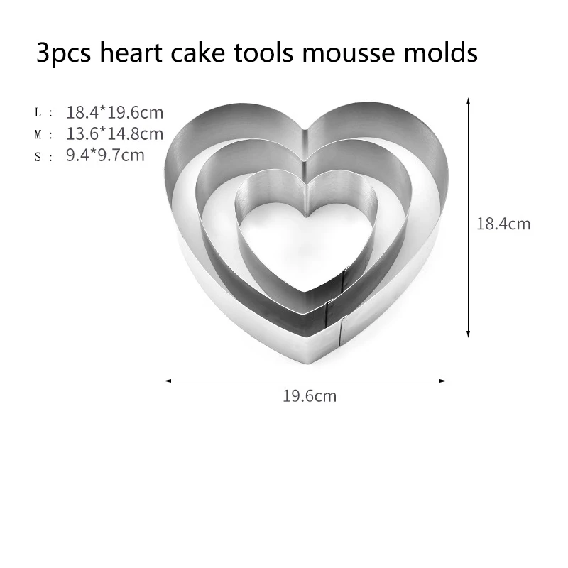 Мусс кольцо 3D Сердце цветок формы для торта нержавеющая сталь формы для выпечки Кухня десерт украшения торта инструменты с коробкой - Цвет: 3pc heart shape