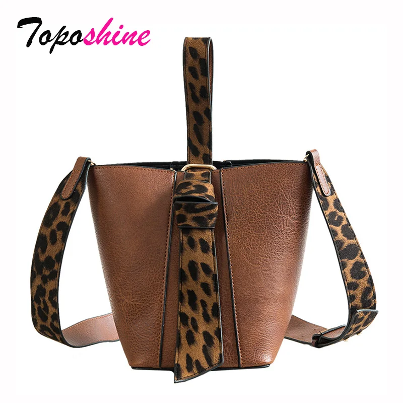 

Toposhine Leopard Stitching Ladies Bucket Bag New Fashion High Quality Handbag Casual Wild Shoulder Messenger Bag