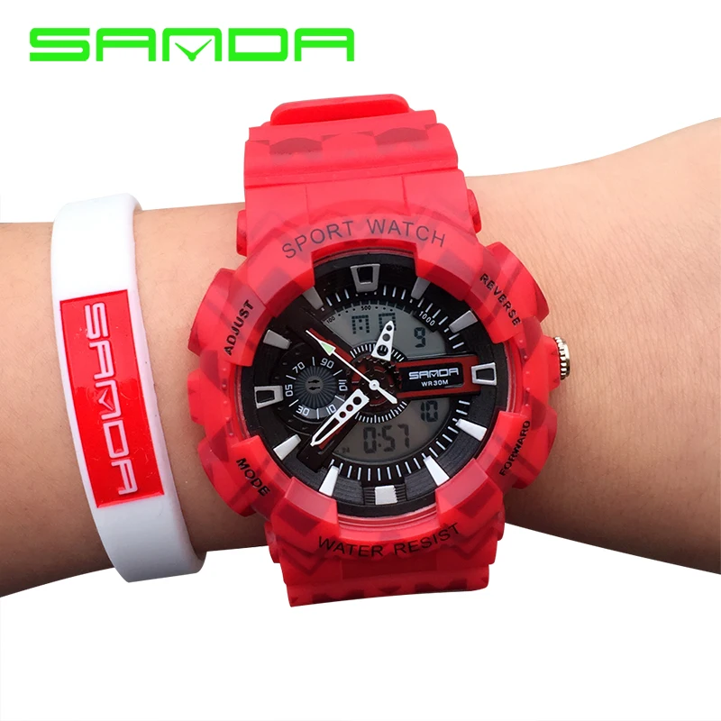

High Quality SANDA Analog Display Watches Waterproof Back light Calender Digital Stop Watch Men Boy Rubber Sport Wrist Watch