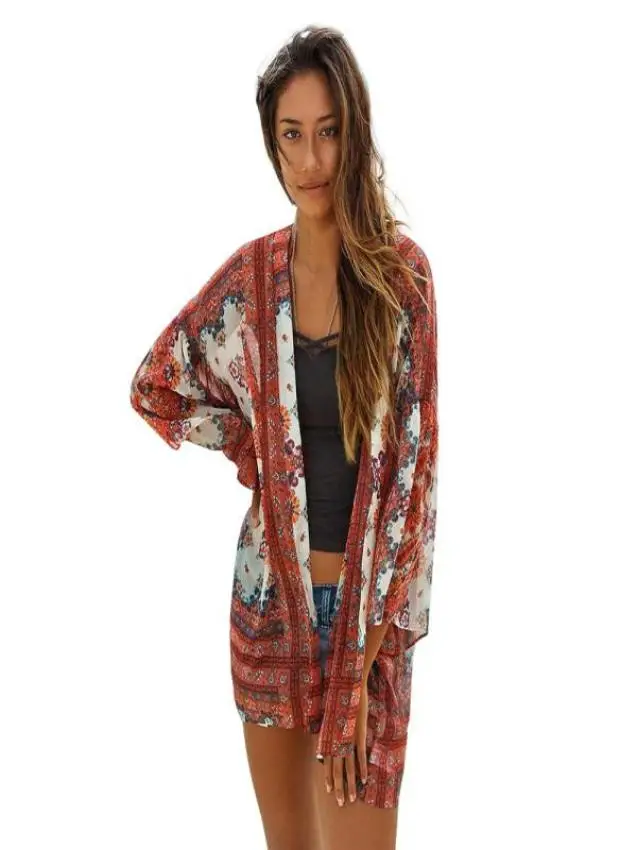 Womail Women Floral Print Chiffon Loose Shawl Kimono Cardigan Top Cover up Shirt Femmer Winter Warm Color Coats 18JULY31 Coats