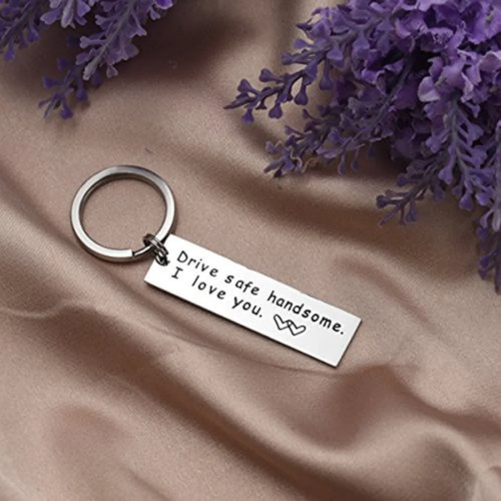 2pcs Stainless Steel Keychain engrave Key Holder Drive safe handsome I love you Pendant Car KeyChain Keyring Best Gift | Украшения и