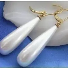 Редкие красивые белые жемчужные длинные каплевидные серьги, опт, пара серебряных крючков, ювелирные изделия