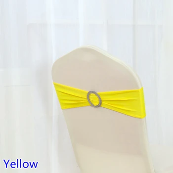 

Yellow Colour Spandex chairs sash with Shiny Round buckles for chair covers band lycra sash bow tie wedding decoration