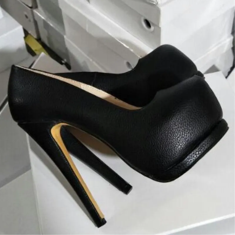 SHOFOO/обувь модная, красивая,, черный цепи; искусственная кожа; обувь на высоком каблуке 14,5 см, туфли-лодочки с круглым носком, размер: 34–45