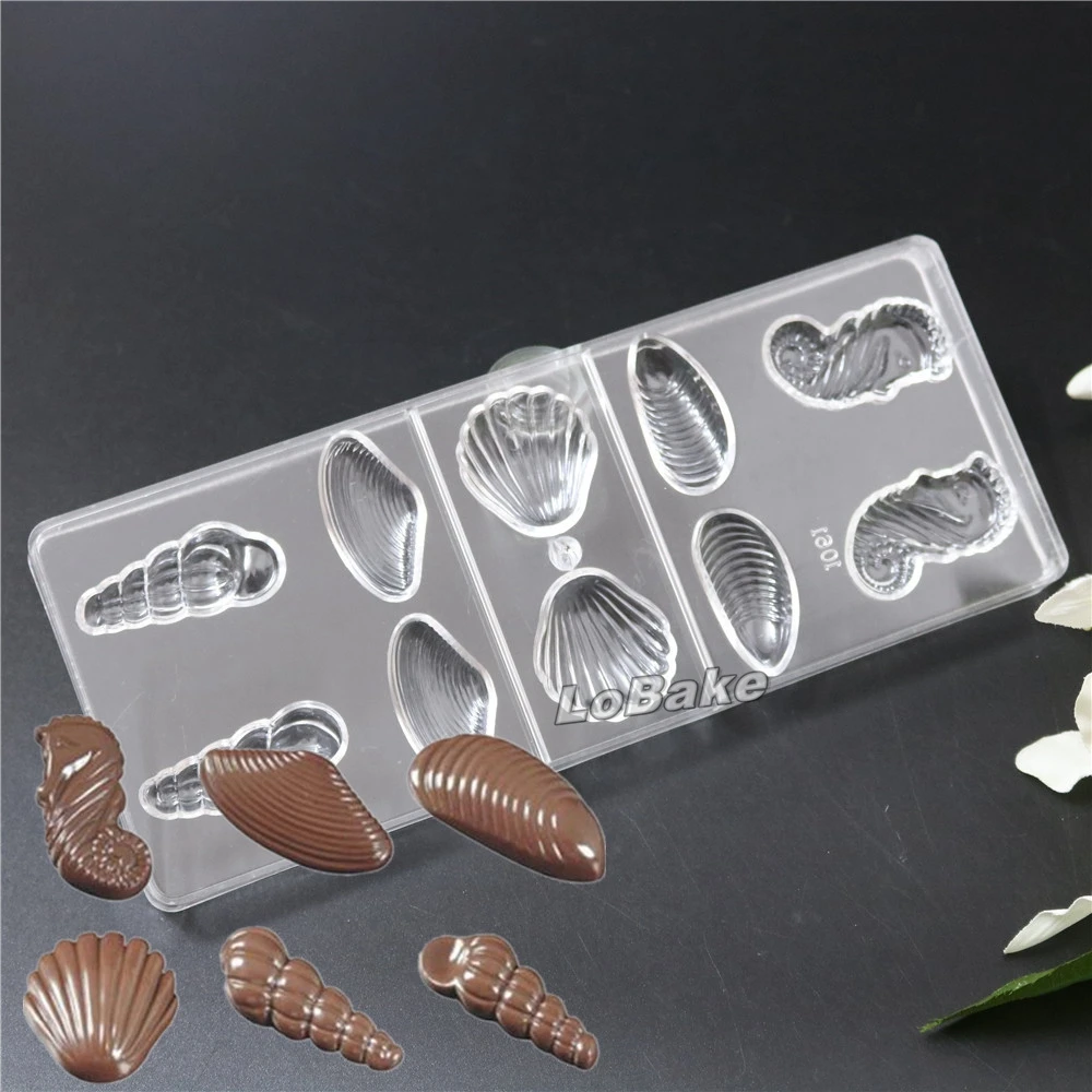 

Brand new small size 10 cavities sea couch whelk shell hippocampi PE Polyethylene Chocolate chip Mold Candy Molds for DIY bake