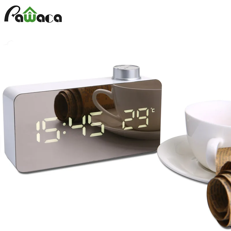 

Mirror Alarm Clock LED Mirror Dimmer Time Temperature Display Night Light Table Desktop Alarm Clock with USB Data Cable Gift
