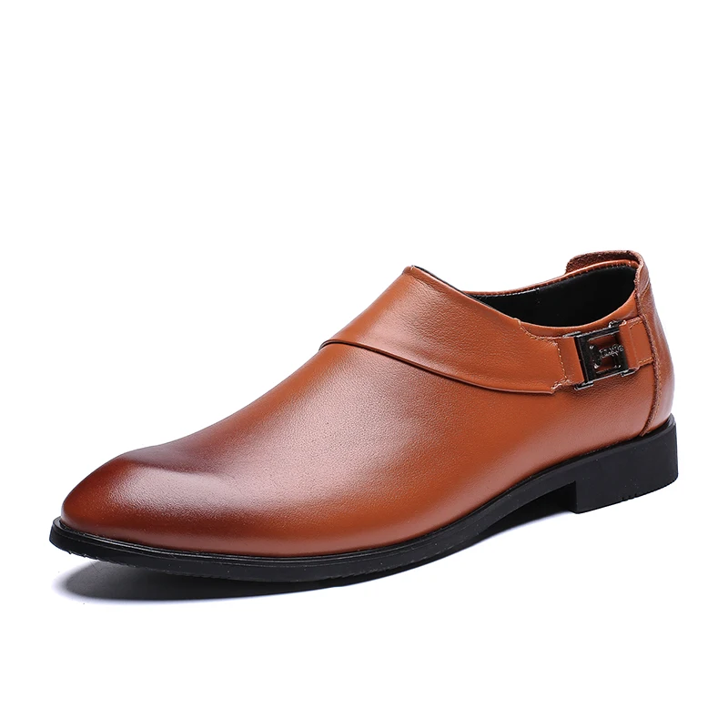 

Italian Style Men Dress Shoes Genuine Leather Buckle Slip On Office Wedding Handmade Brogue Formal Pointed Toe Oxfords Mens Shoe