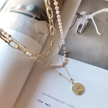 Rongho, многослойные жемчужные цепочки, чокеры, ожерелье s для женщин, металлическая подвеска из золотых монет ожерелье из бусин, цепочка, ожерелье, подвески, бижутерия