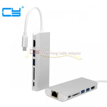 

cy USB 3.1 Type-C to HDMI & Dual Ports 3.0 Hub & Ethernet & SD Card Reader & Power For PC Laptop & Macbook cable uc-034