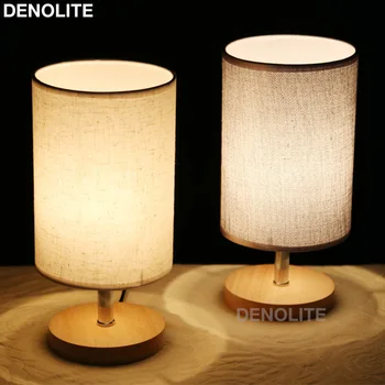

DENOLITE Modern Simple Design Small Bedside Desk Lamp Round Wood+Fabric Table Lamp For Home/Store Decoration