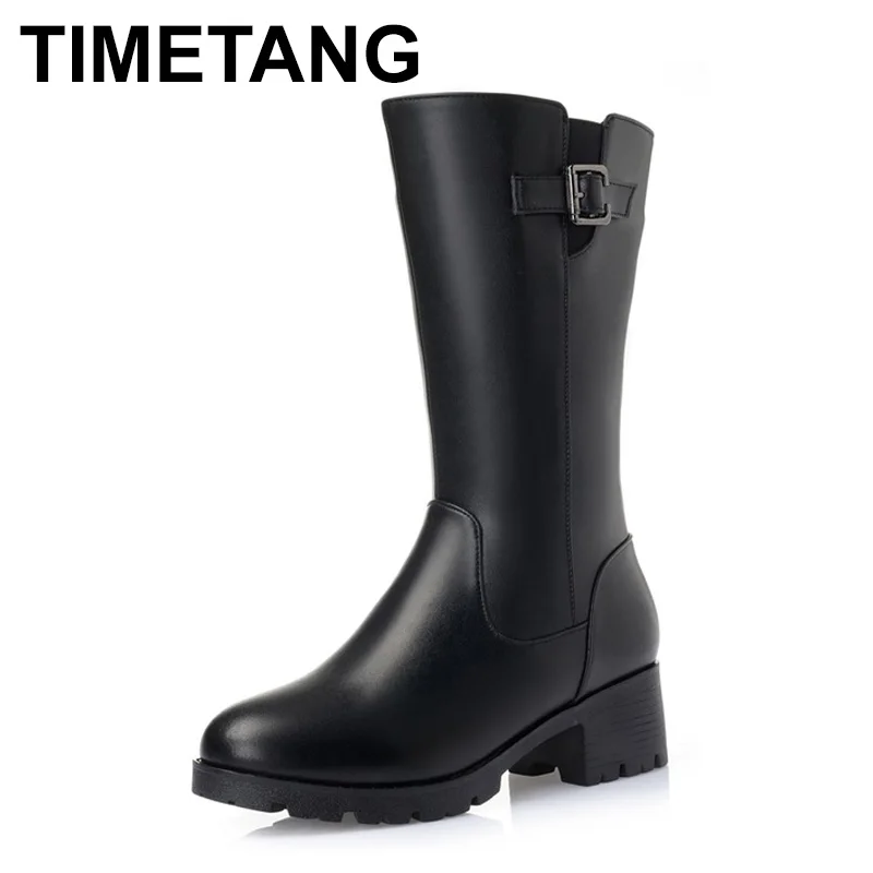 TIMETANG Fashion Women Genuine Leather Boots Thick Wool Winter Warm Shoes Woman Snow Boots Mid-calf High Heels Platform Boots TIMETANG Fashion Women Genuine Leather Boots Thick Wool Winter Warm Shoes Woman Snow Boots Mid-calf High Heels Platform Boots