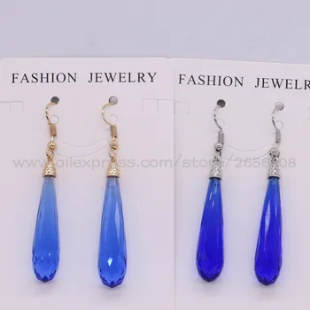 

8 Pairs Faceted long drop Glass Hook earrings dangle earring Mix color stone earrings jewelry fashion 2453