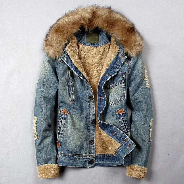 Free shipping 2016 New Winter Men Clothing Jean Coat outwear Fur Collar