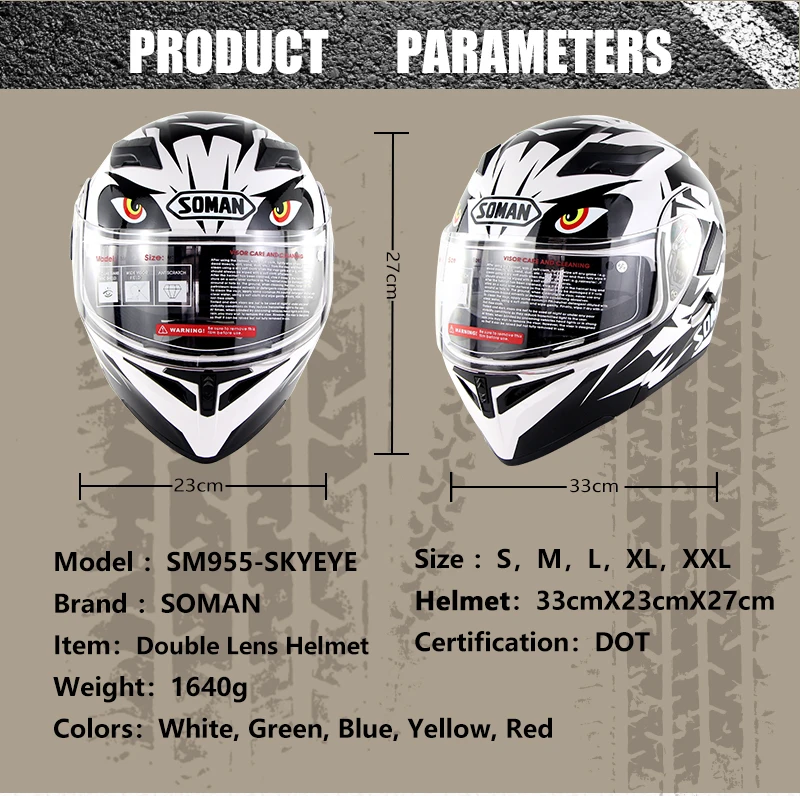 Новое поступление Soman 955 SkyEye уличные мотоциклетные шлемы с двойными линзами дышащие мотоциклетные шлемы
