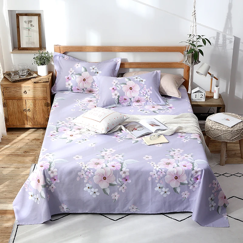 

Modern Style Purple Print 3Pcs Bedding Sheet Home Textile Cotton Flat Sheets Combed Cotton Bed Sheet Bedding Linen Pillowcase