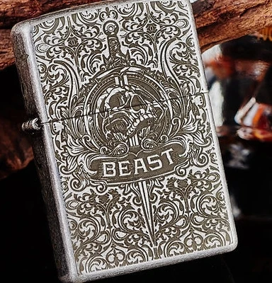 

Drop-ship QRJP wholesale beast lighter copper Five-sided carving Ancient Silver Devil Bible