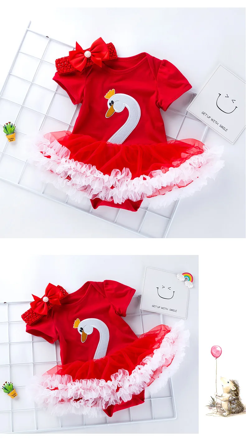 11Baby Girl Rompers Jumpsuit Dress Sets Summer Clothes Swan Short Sleeve Bowknot Headband Infant Girl Costume Kids Dress Body Baby Newborn Bodysuit Baby Girl Onesie yk024
