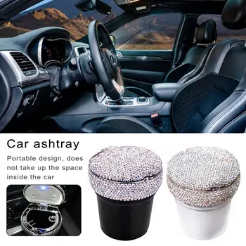 

Portable Car Ashtray Rhinestone Car Studded Ashtray With Led Lamp Car Supplies Easy To Install