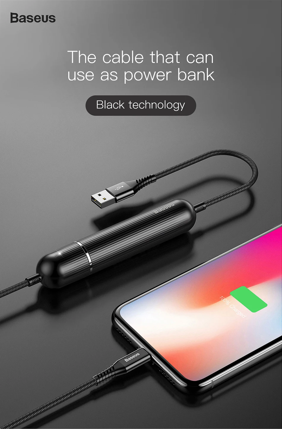 Baseus 2500 мАч 2 в 1 1,2 м USB кабель power Bank для iPhone Xs Max Xr X 8 7 6 Pover повербанк внешний аккумулятор зарядное устройство power bank