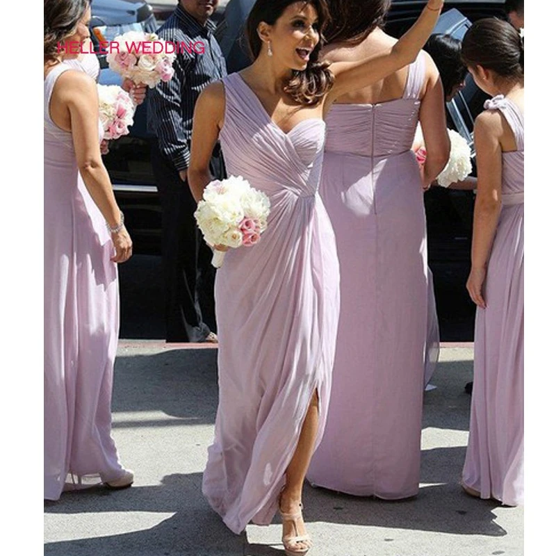 Vestido largo de gasa para mujer, vestido de dama de honor, de un hombro, color  lila, para fiesta de boda|Vestidos para dama de honor| - AliExpress