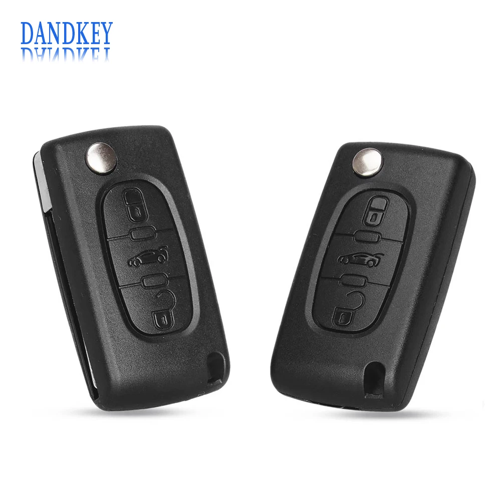 

Dandkey Flip Remote Key Case Shell For Peugeot 207 208 307 308 408 3 Buttons Fob Folding Key Cover With HU83/VA2 Blade