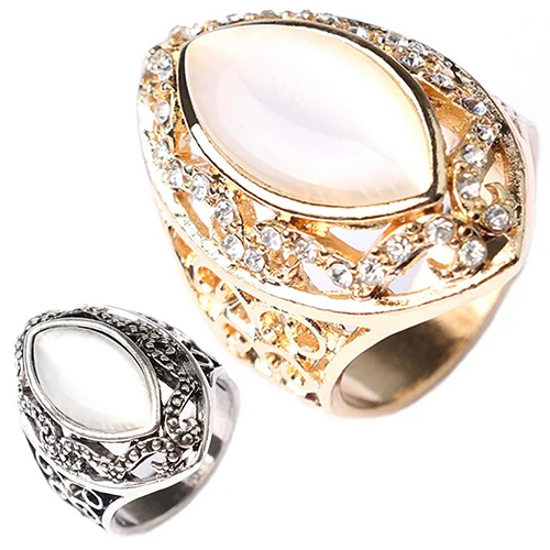 

Women's Luxury Royal Style Hollow Big Resin Opal Party Wedding Ring Jewelry 96CN