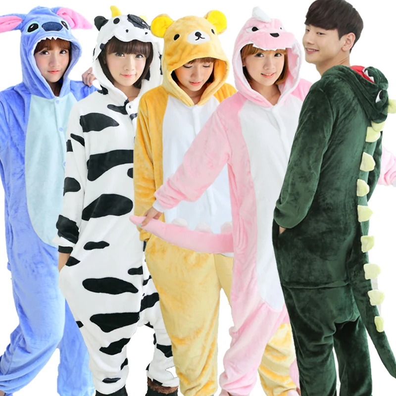 Image Autumn spring winter flannel lovers couples women animal pajamas one piece cartoon sleepwear kugurumi cheap adult animal onsies