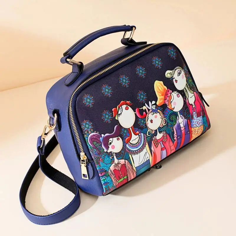 

2019 High Quality PU Leather Ladies Green Cartoon Handbag Shoulder Bag Female Handbag Fashionable Forest Girl's Small Square Bag