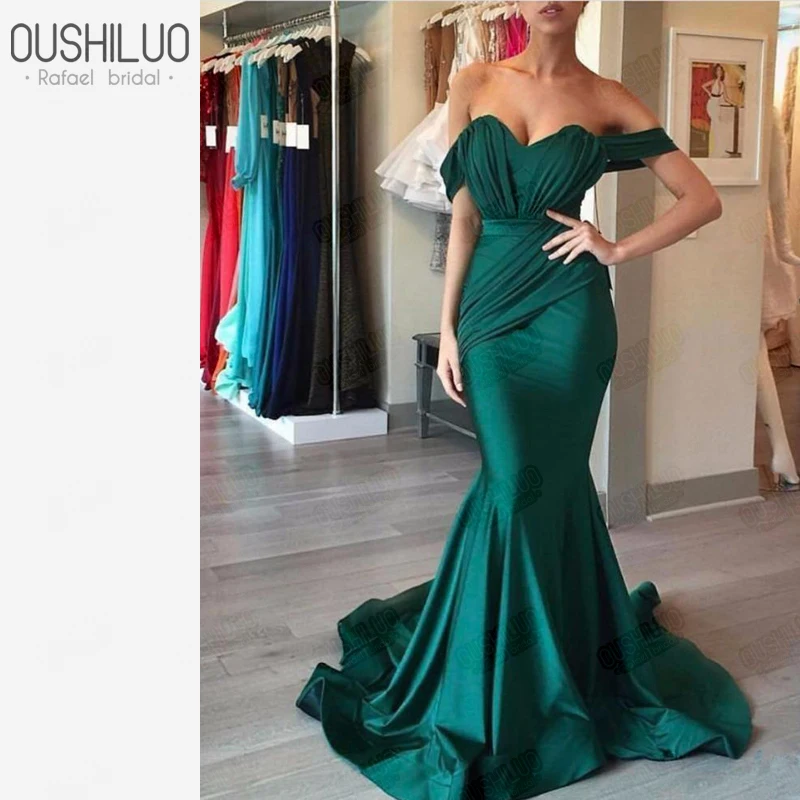 

Arabic Emerald Green Mermaid Long Formal Evening Dress For Latin Women Off The Shoulder Party Prom Dresses Wear Robe De Soirée