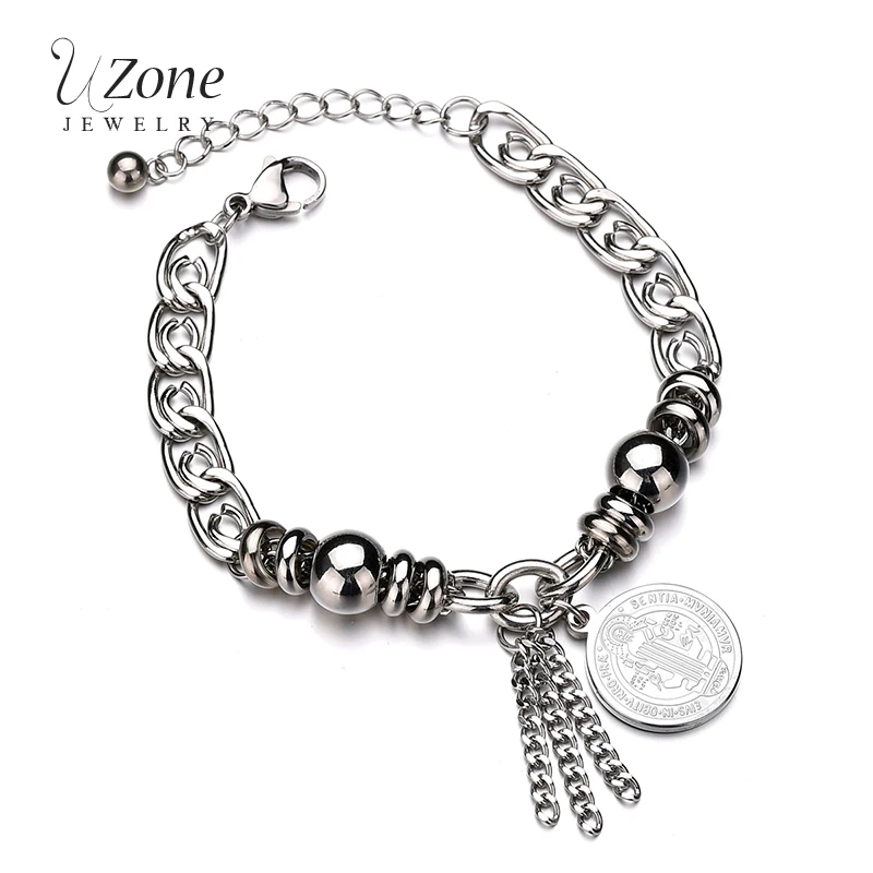 UZone Религиозный браслет из нержавеющей стали с подвеской в виде Иисуса из бисера, толстый браслет с кисточкой для женщин, христианские ювелирные изделия, подарок