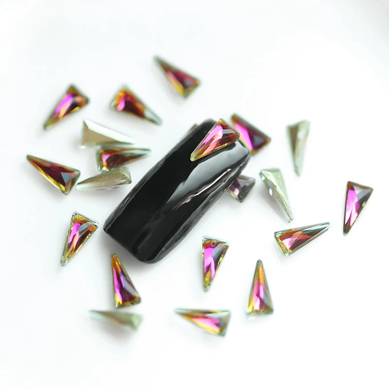 20 шт Кристальные цветные треугольные Стразы для ногтей длинного типа с плоским дном AB DIY 3D украшения для ногтей - Цвет: purple flame