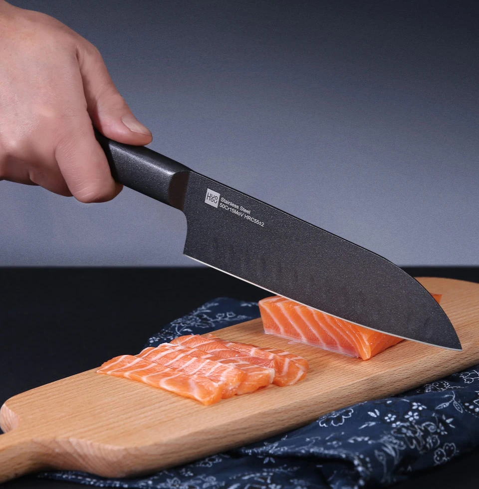 Original Xiaomi Mijia Huohou Cool Black Kitchen Non-Stick Knife Stainless Steel Knife Set 307mm Slicing Knife +298mm Chef Knife  (7)