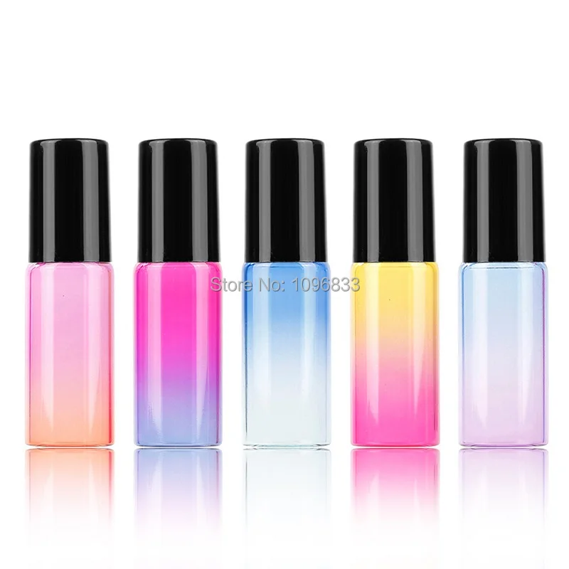 5ml Glass Roll on Bottle with Steel Bead Gradual Change Blue Essential Oil Bottles Pink Perfume Bttle 100pcs | Красота и здоровье