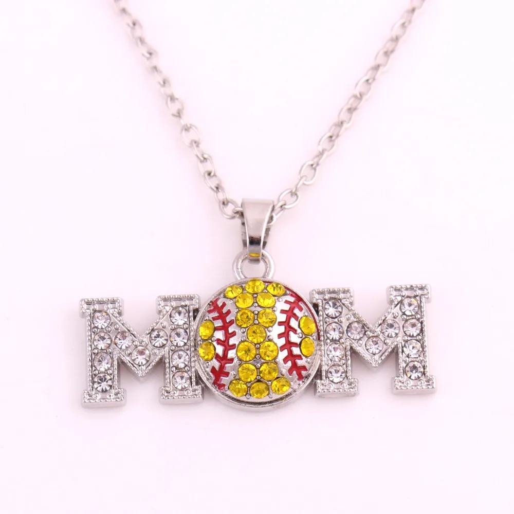 Новый софтбол мама горный хрусталь ожерелье с желтой эмалью|rhinestone spacer|rhinestone bridal