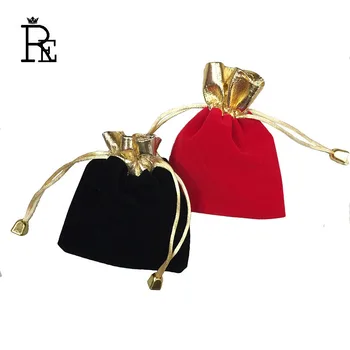 

9*12cm Black Flannelette Gold Color Opening Beads Bags Drawstring Pouch/Jewelry Packing Bag Storage Christmas/Wedding Gift Bag