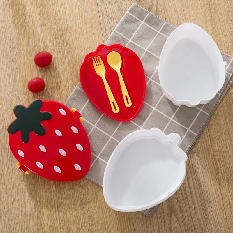

2 Layer Lunch Bento Box Strawberry Food Container Lunchbox Food Storage Box School Food Containers for Kids