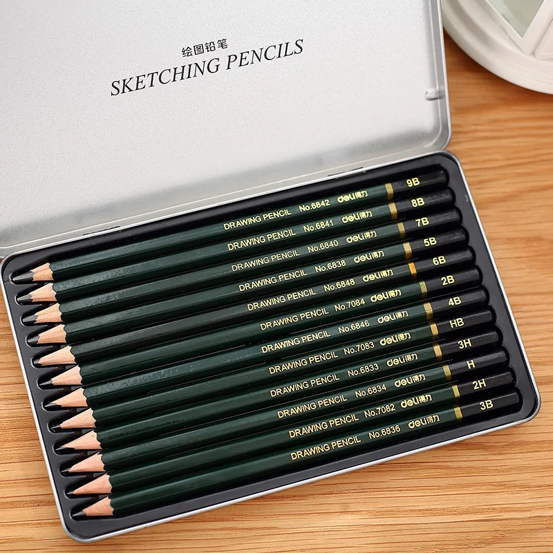 

Deli Sketch Pencil Set HB/2B/2H Sketching Drawing Kit Wood Pencil Pencil For Painter School Students Art Supplies Iron Box 12pcs