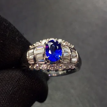 

Fine Jewelry Real Platinum Pt900 100% Natural 0.88ct Blue Sapphire Gemstones Diamonds Stone Male's Ring for MEN's RINGS