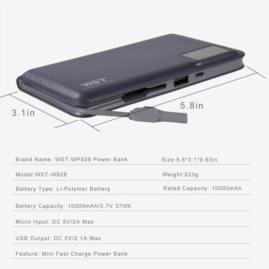 WST 10000mAh Portable Mobile External Battery LED PoverBank Battery Pack Power Bank For iPhone Xiaomi Samsung Phone Powerbank (9)