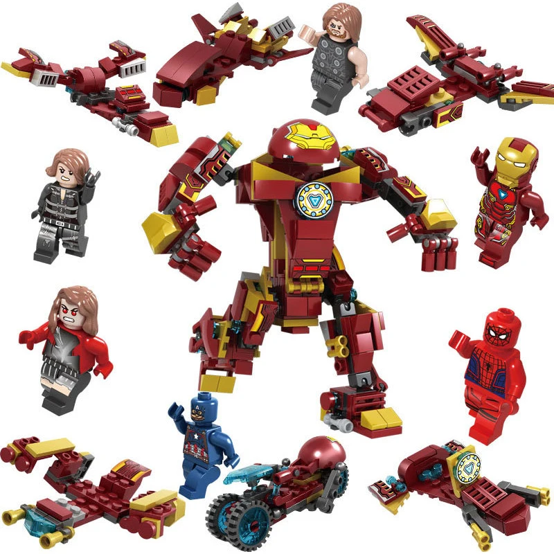 

6 in 1 Iron Man Endgame Super Heroes Building Blocks Captain Marvel Spiderman Thor Figures Compatible Legoed Avengers Endgame 4