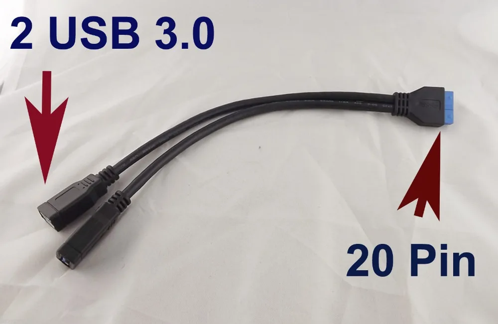 1pcs Motherboard 20 Pin Header To 2 Port USB 3.0 A Female HUB Extension Adapter Cable 27cm | Электроника
