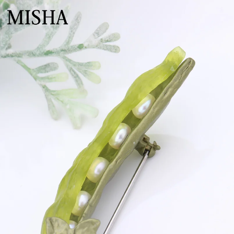 MISHA, жемчужная брошь, булавки для женщин, зеленый стручок, стильная брошь из натурального жемчуга, ручная работа, роскошные ювелирные изделия для свадьбы, вечерние, L2297