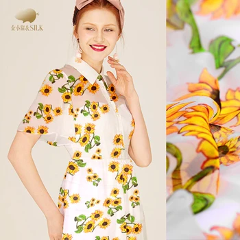 

Sunflower printed silk shun fabric perspective silk fabric for dress tulle fabric natural silk fabric wholesale silk cloth