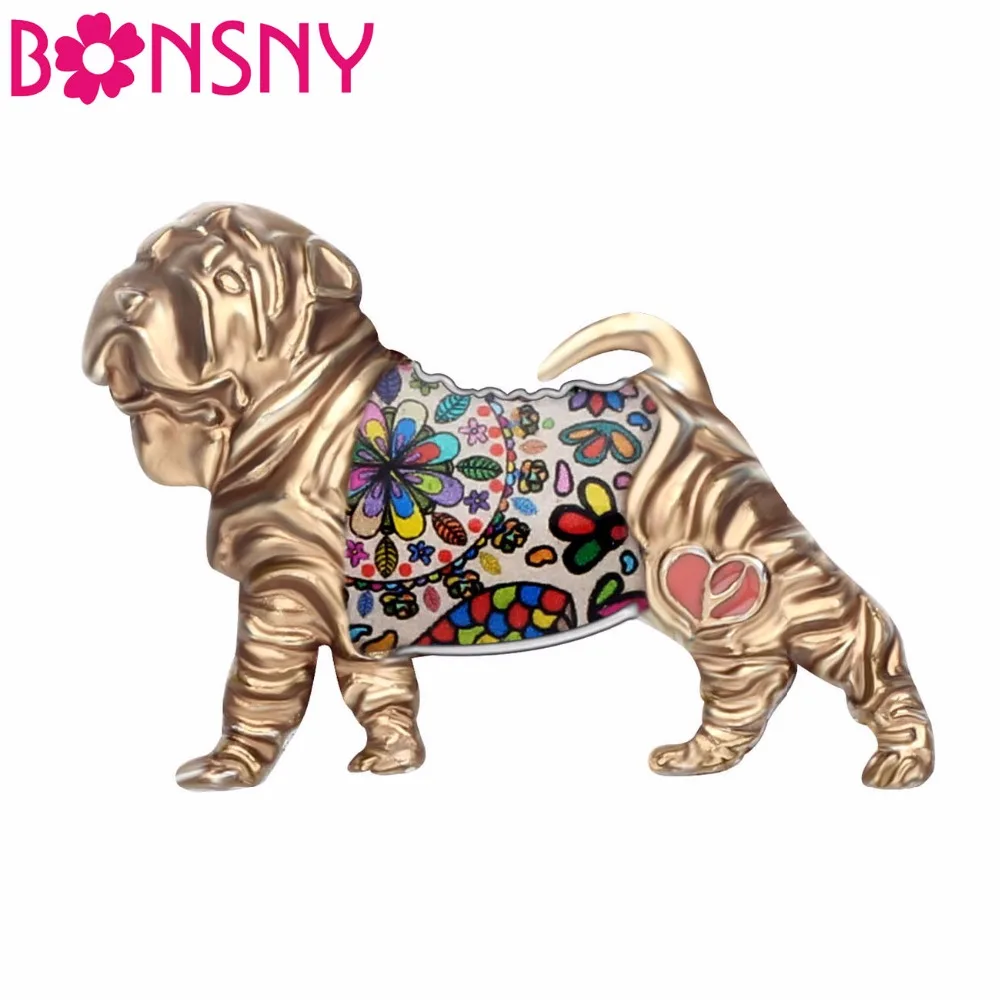 

Bonsny Alloy Enamel Shar Pei Dog Brooches Fashion Clothes Scarf Pin Fashion Animal Pet Jewelry Pin For Women Girls Gift Bijoux