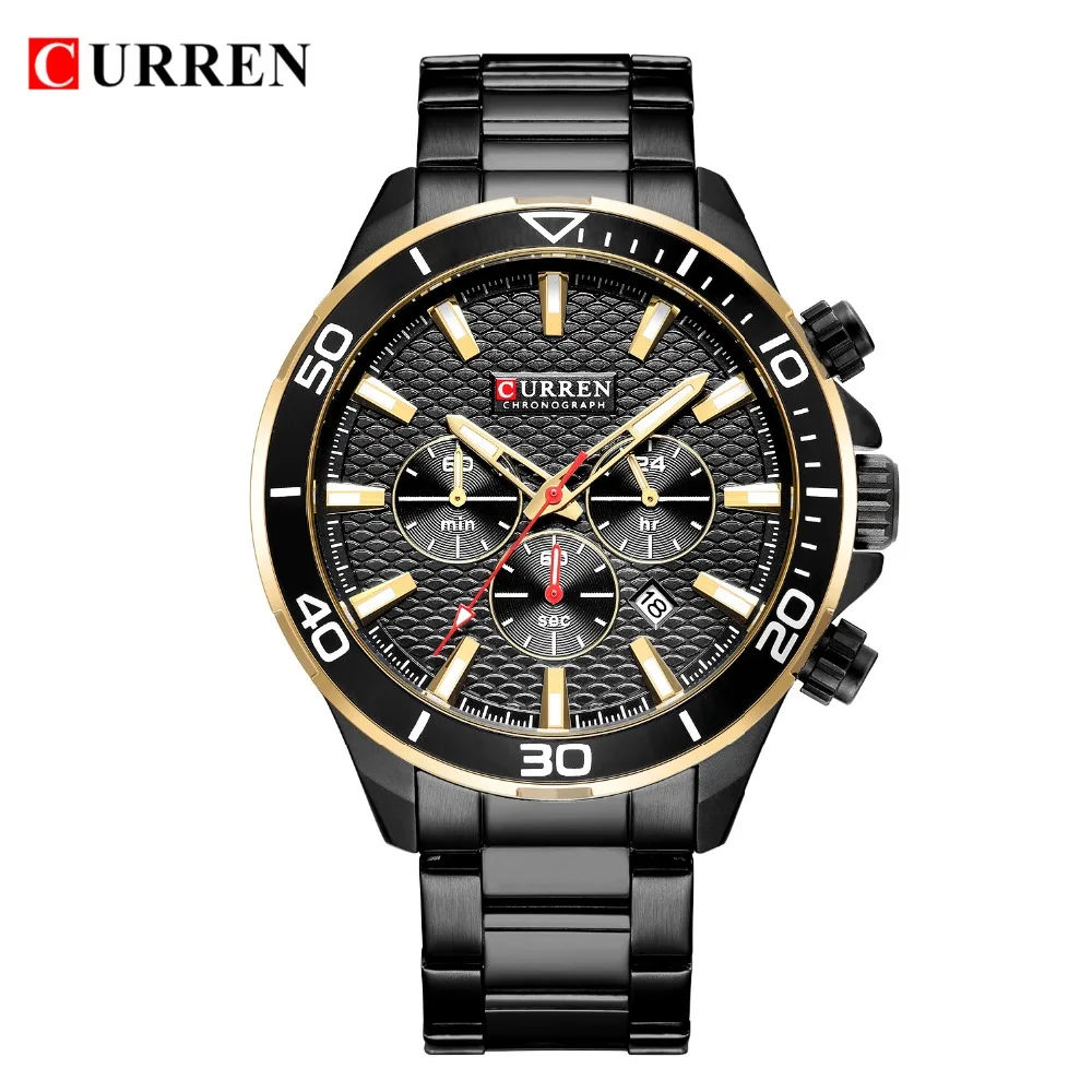 Ceny Nowy zegarek dla mężczyzn dorywczo wojskowy kwarcowy zegarek sportowy marka curren moda chronograf ze stali nierdzewnej mężczyzna zegar Relojes