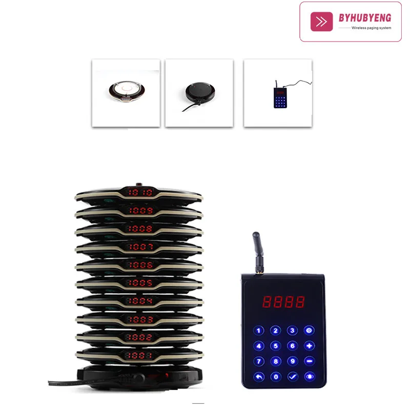 

BYHUBYENG Wireless Queue Pager System For Restaurant Flash Vibration Beep Accept Customized Logo Wireless Calling System