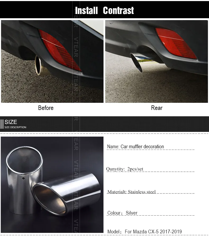 Vtera For Mazda CX-5 CX5 accessories Stainless steel car exhaust pipe muffler Tail throat Exterior Refit products