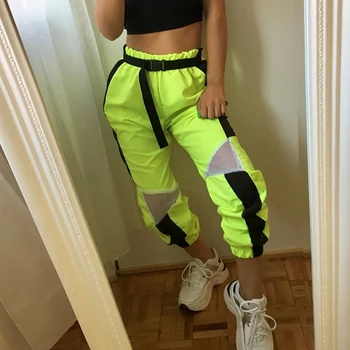 

Women High Waist Sweat Pants Neon Block Color Joggers Baggy Trousers Patchwork Sweatpants Stitching Streetwear Summer Outdoor